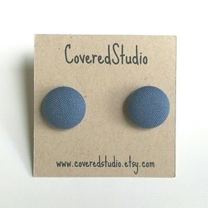 Handmade Midnight Blue Fabric Button Earrings NWT